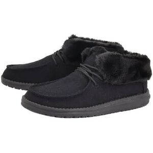 Women's HEYDUDE Britt Fur Lined Shoes. Black. Size 7. New.